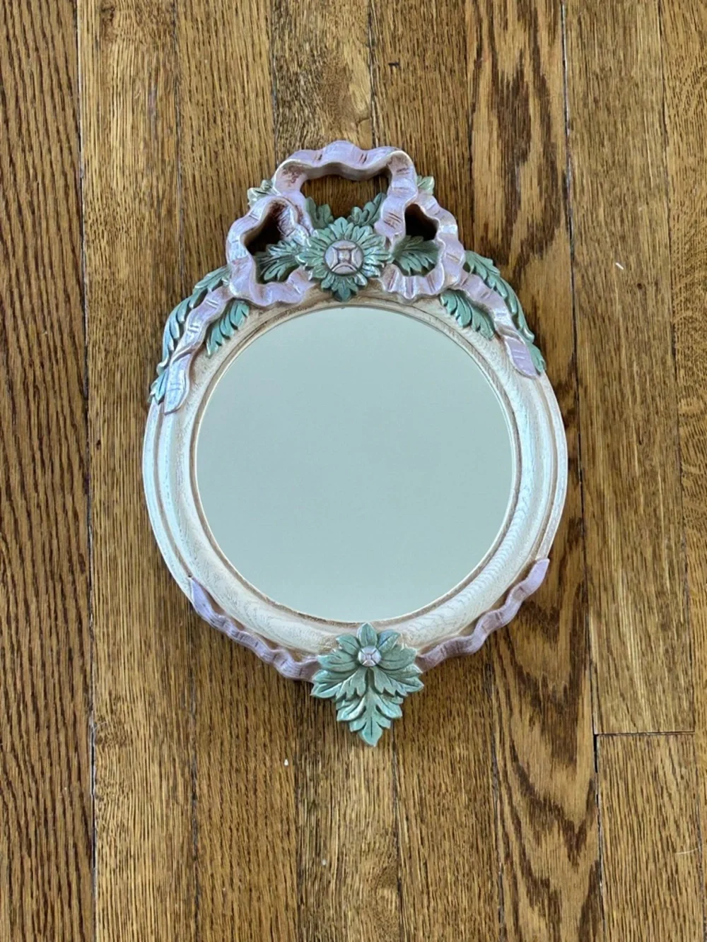 Home Interiors Homco Floral Wall Mirror Pink Green Shabby Chic Cottagecore Decor